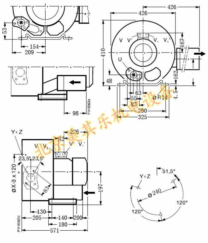  2GH720/5.5kw雙段高壓鼓風機CAD圖